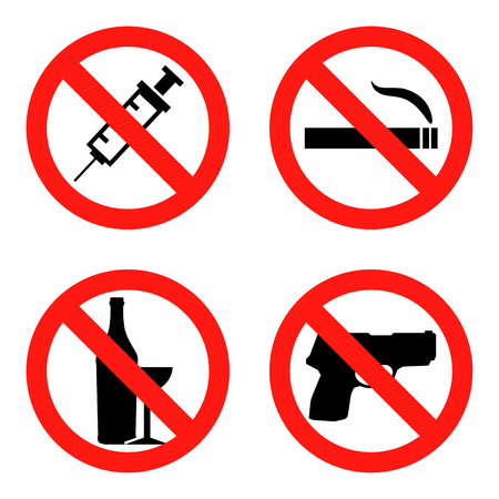 Forbidding  Signs No Smoking , No Drugs , No Weapon and No Alcohol Flat design  Illustration EPSの写真素材