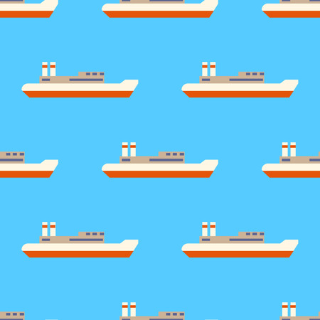 Seamless sea pattern with sailing ships isolated on blue background. Flat design  Illustrationの写真素材