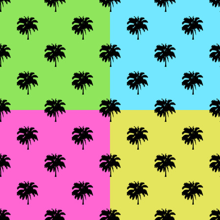 Palm Trees Set On colors Background - Seamless palm tree  pattern background. Hawaiian textile decor.の写真素材