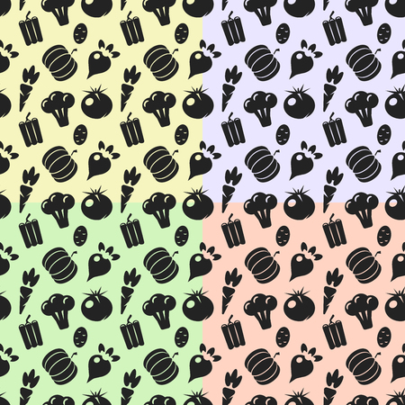 Seamless pattern with silhouettes vegetables on colorful background Decorative wallpaper, good for printing. Flat design  Illustration EPSの写真素材