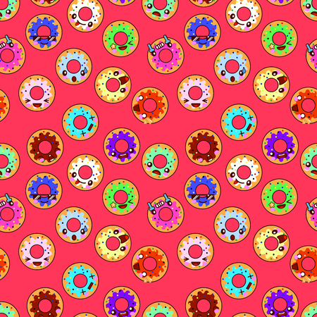 Seamless background with Sweet donut character kawaii emotions. Flat design  Illustrationの写真素材