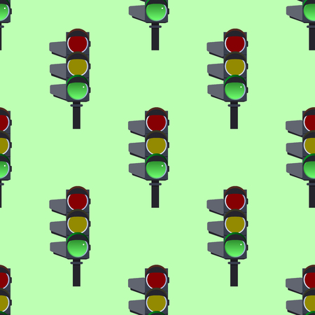 Seamless pattern of green traffic lights on green background Flat design  Illustrationの写真素材