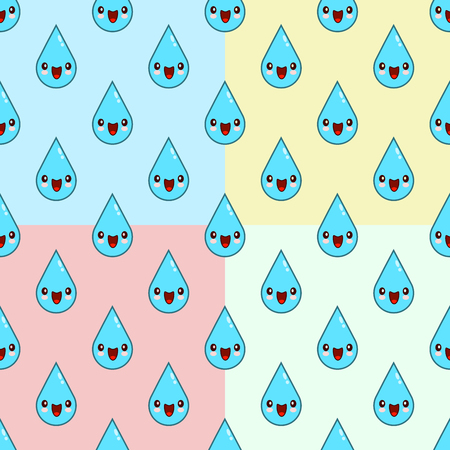 Cute Cartoon water drop characters Seamless Pattern on color background. Flat design  Illustration EPS setの写真素材
