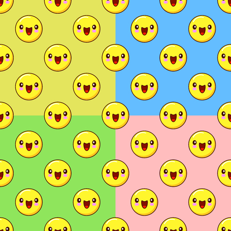 Yellow emoji seamless pattern set on a color background. Background Cute emoticonsc. Flat design  Illustration EPS 10の写真素材