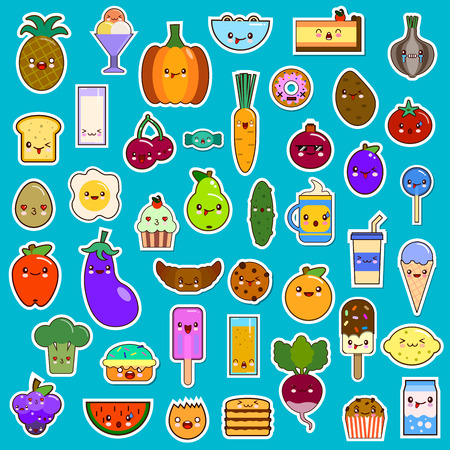 Big set of kawaii character funny cartoon food. Flat design  Illustrationの写真素材