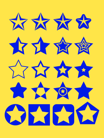 Pentagonal five point blue star collection on yellow background emblem icon design elements, vector illustration templateのイラスト素材