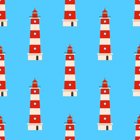 Color lighthouse seamless background pattern isolated on blue background. Flat design  Illustrationの写真素材
