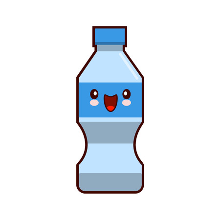 Water Plastic Bottle Cartoon Kawaii Character Vector Isolated On White Background Flat design Vector Illustrationのイラスト素材