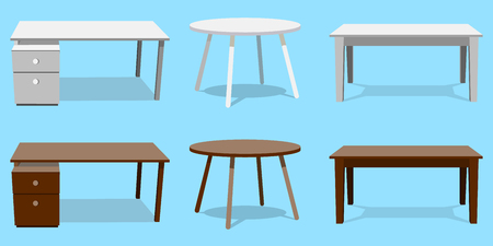 Empty Table Set . Wooden, Plastic, White, Black. Isolated Furniture, Platform Template For Object Presentation Realistic  Illustrationの写真素材