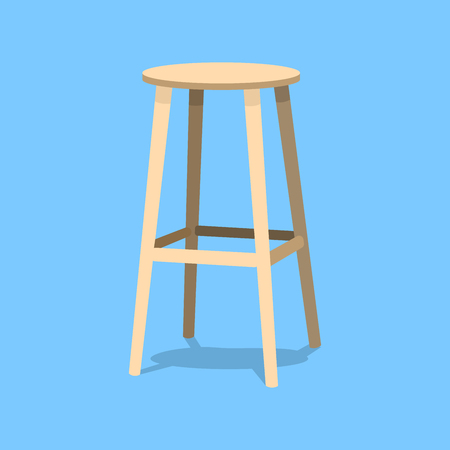 Ocher wooden bar stools with seats isolated on blue background. Single object realistic design  illustrationの写真素材