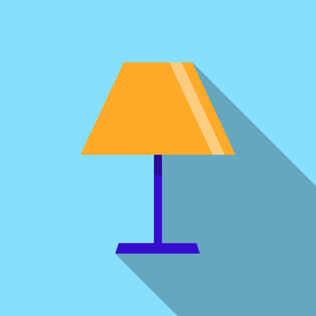 Lamp icon on the blue background with long shadow illustration.の写真素材