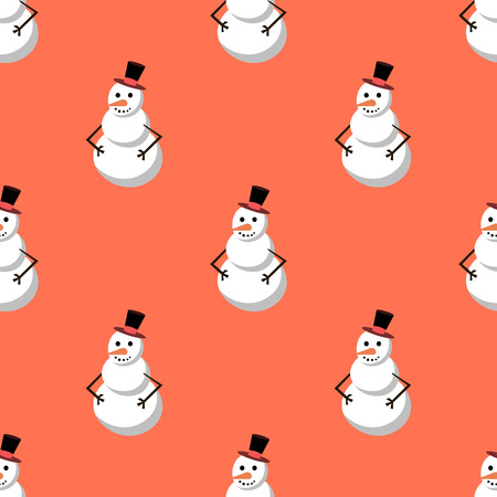 Illustration of cute snowman seamless pattern background. Holiday decoration in retro style.の写真素材