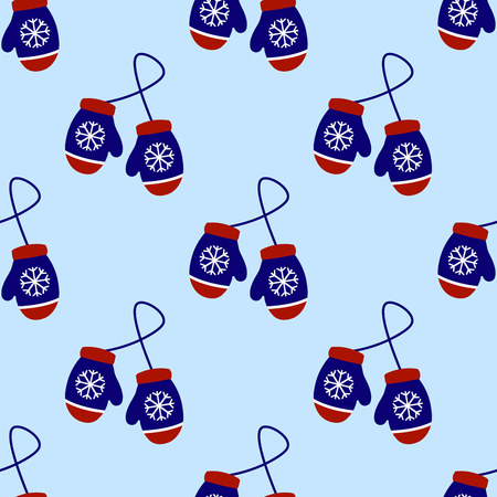 Seamless  pattern with winter mittens on light blue background. Flat design gloves EPSの写真素材