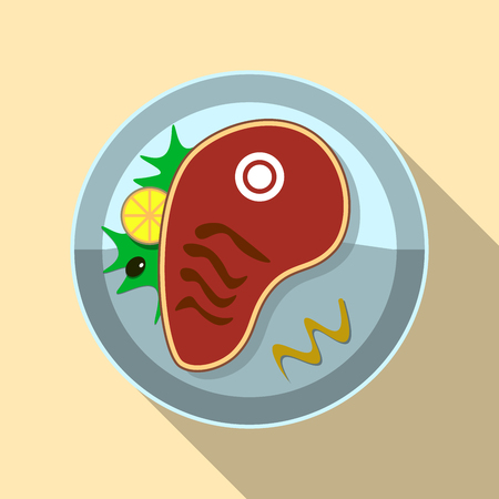 Steak meat on the plate. Good for menu design. Flat icon illustration isolated, EPS.の写真素材