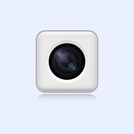 Realistic white webcam on light blue backgroundの写真素材