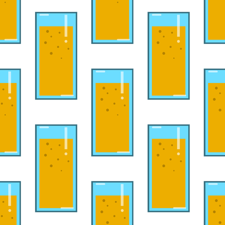 Oranges juice in glass drink seamless pattern on white background flat vector illustration.のイラスト素材