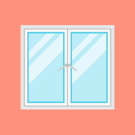 Traditional white window frame isolated on orange background.の写真素材
