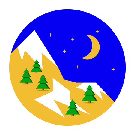 Beautiful Christmas winter landscape background. Christmas forest woods with mountains. New Year Flat design,  illustrationの写真素材