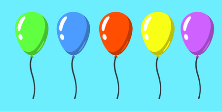 set of flat style isolated balloons icon for celebration and decoration on the blue background. Illustrationの写真素材
