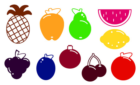 Vector flat design fruits and berries icon set.のイラスト素材