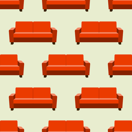 A Vector seamless pattern with sofas on background. Pattern with furniture for home interior.のイラスト素材