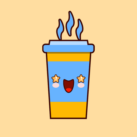 Cartoon coffee cup. Take away coffee. Happy cup of coffee. Vector flat cartoon illustration EPSのイラスト素材