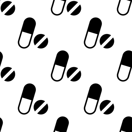 Black and white medical pills seamless pattern. Background made from pills and capsules. flat vector illustration EPSのイラスト素材
