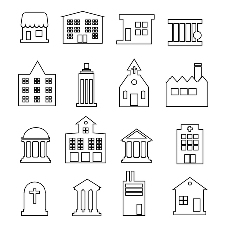 Building Line Icon Set - Vector Illustration On White Background EPSのイラスト素材