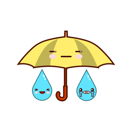 Cute cartoon umbrella with face. Rainfall. Emoji isolated on white background Flat design Vector Illustration EPSの写真素材