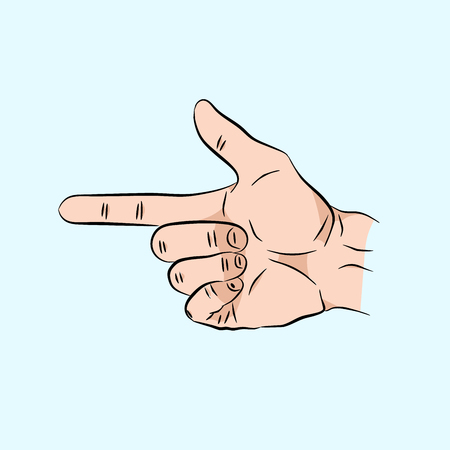 Pointing finger. Vector illustration isolated on a blue background. Hand sign for web, poster, info graphicのイラスト素材