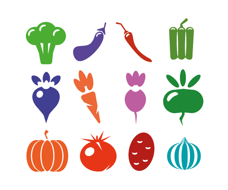 A set of icons of different vegetables on a white background.のイラスト素材