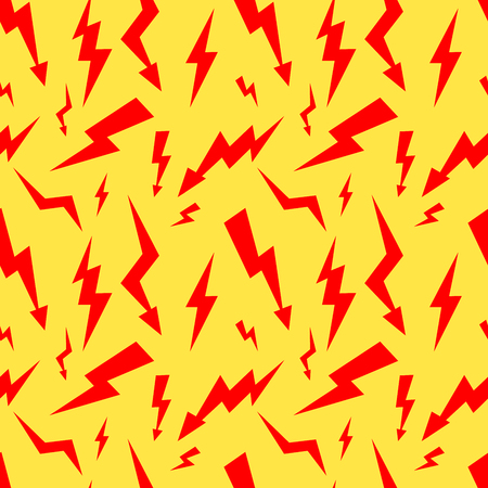 Seamless pattern with red thunderbolt on yellow Background . Can be used for wallpaper, pattern fills, web page background, surface textures. Vector Illustration EPSの写真素材
