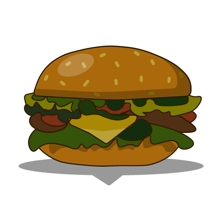 Burger with cheese, meat, salad isolated on white background.Tasty hamburger. Fast food. flat vector illustration. EPSのイラスト素材