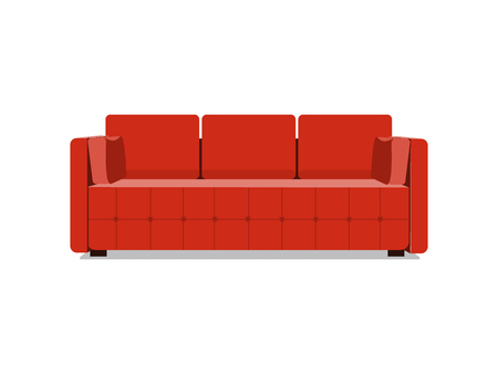 Sofa and couch red colorful cartoon illustration vector. Comfortable lounge for interior design isolated on white background. Modern model of settee icon. EPSのイラスト素材
