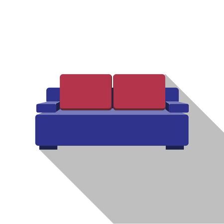 Sofa icon. Vector. Flat design with long shadow. Purple couch isolated on background. Furniture for living room.の写真素材