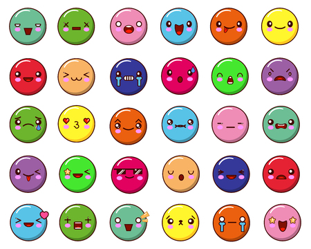 Abstract funny flat style emoji emoticon set colors icon illustrationの写真素材