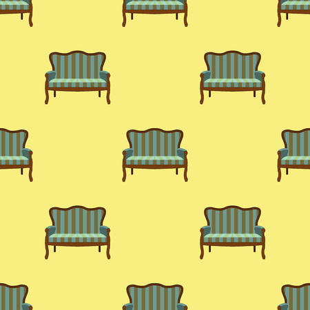 sofa doodle seamless pattern on yellow background vector illustrationの写真素材