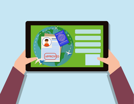Time to travel banner with passport , Business air trip change. flat Illustration pictogramのイラスト素材