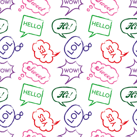 Seamless pattern with speech bubbles with the word. Welcome background. Doodle speech bubble pattern. Friendship design for your skin device or website EPS vectorのイラスト素材