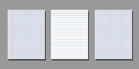 Set of realistic vector illustration of blank sheets of square and lined paper from a block isolated on a gray backgroundのイラスト素材