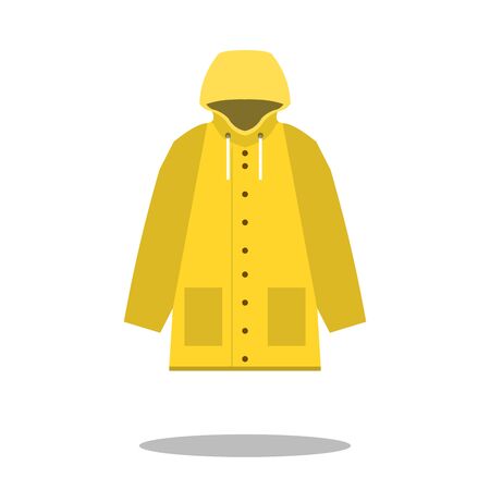 Raincoat yellow icon, Flat design of rain coat clothing with round shadow, illustration on white backgroundの写真素材
