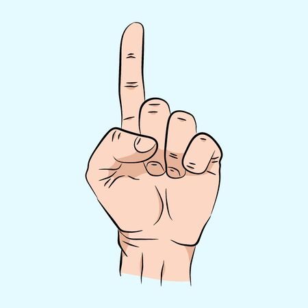 Pointing finger. illustration isolated on a blue background. Hand sign for web, poster, info graphicの写真素材