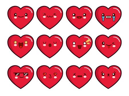 Heart emoticons set. Smiley icons set. Happy, sad, upset, crying, love, cool, star, kiss, sleepy and other emoticons.の写真素材