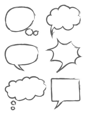 Hand drawn sketch speech bubbles illustration icon set. on white backgroundの写真素材