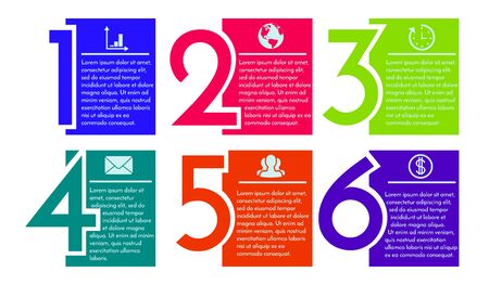 Infographic design template with numbers six option can be used for workflow layout, diagram, annual report, web design. Business concept with 5 options, steps or processes. EPSのイラスト素材