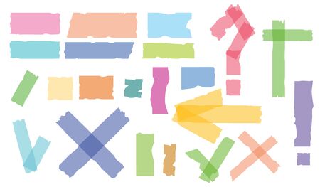 Set of accept or yes, cross and different size adhesive tape pieces on white backgroundの写真素材