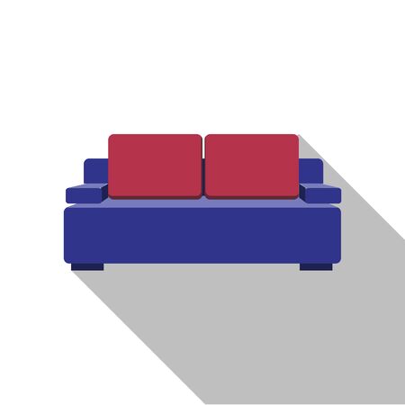 Sofa icon. . Flat design with long shadow. Purple couch isolated on background. Furniture for living room.の写真素材