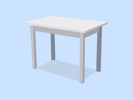 Empty white plastic table isolated on blue background. For product display template. 3d table for object presentation illustrationの写真素材