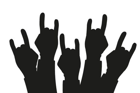 Party crowd raised rock hands silhouettes at a concert - concept of a rock background illustrationの写真素材