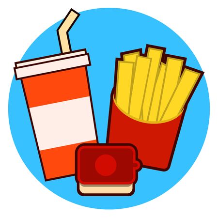Fast food combo icon with french fries and soda on a blue background illustrationの写真素材